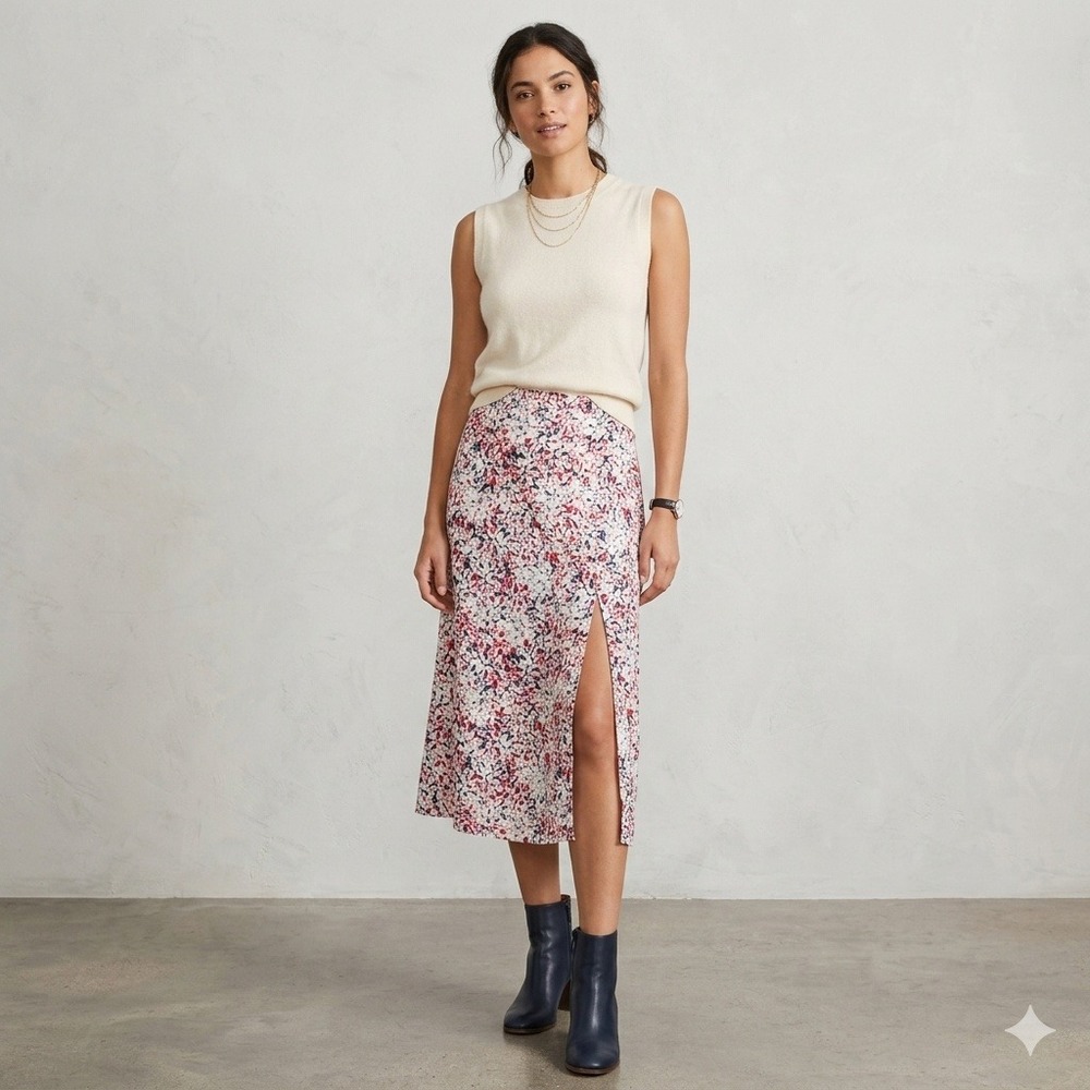 Banana‎ Republic Floral Midi Skirt Side Slit Rayon Multi Size XS